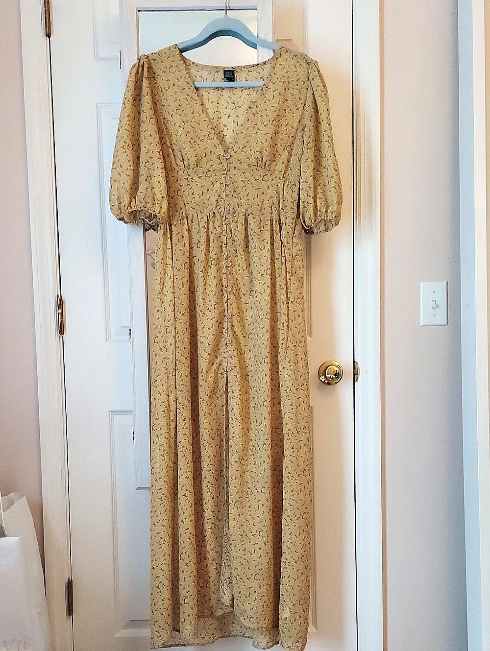 Wild Fable Women's Button-Front Midi A-Line Dress Floral Dress Yellow & Brown